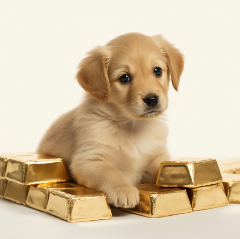 chiot couché sur des lingots d'or